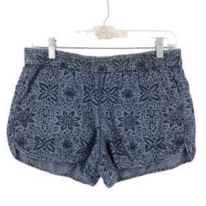 J. Crew Shorts Women's Small Blue Black Floral Mid Rise Elastic Waist Pull On